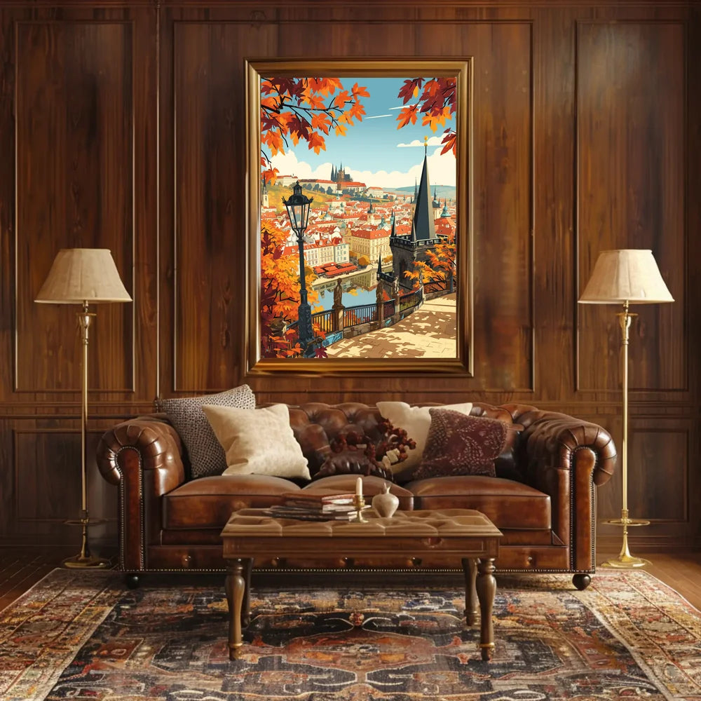Autumn Cityscape Vintage Travel Poster Art Print