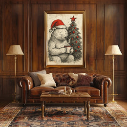 Festive Bear with Hot Cocoa Poster