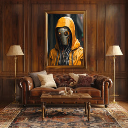 Cybernetic Sentinel In The Rain Poster PosterGoat