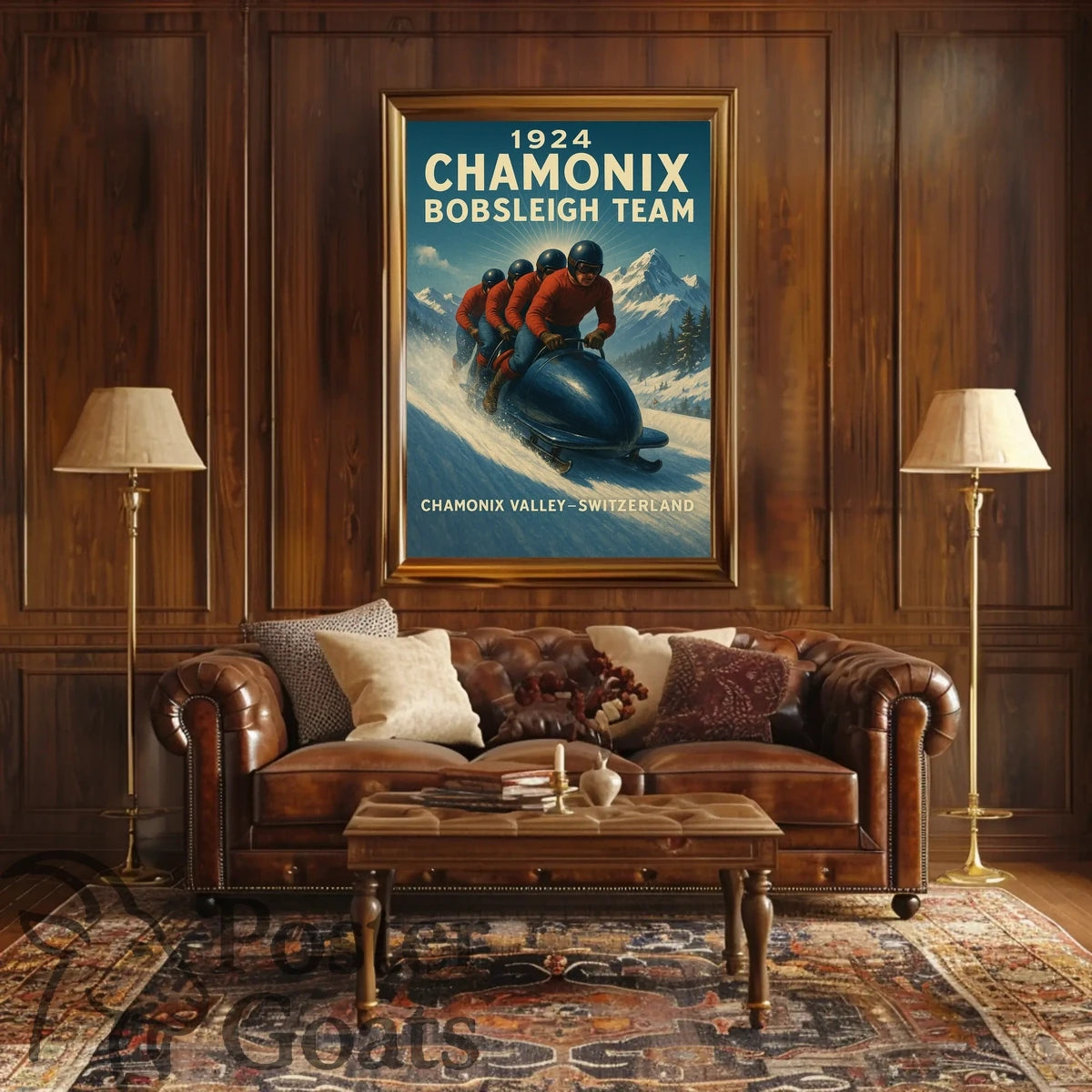1924 Chamonix Bobsleigh Team Vintage Sports Poster
