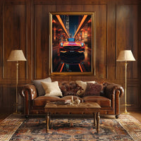 Luxury Sports Car in Vibrant Urban Night Futuristic Sci-Fi Poster
