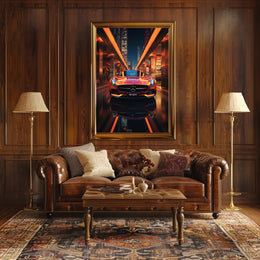 Luxury Sports Car in Vibrant Urban Night Futuristic Sci-Fi Poster