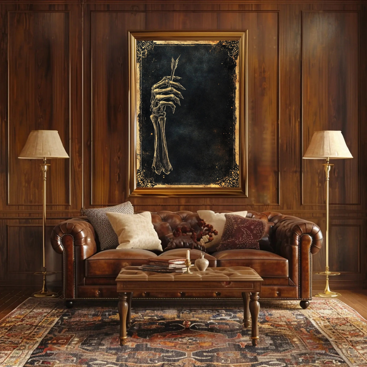 Eerie Skeletal Hand Holding Arrow Abstract, Artistic Poster