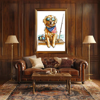 Golden Retriever Fishing Scene Artwork Home Decor Poster