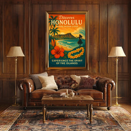 Honolulu Sunset Vintage Travel Poster Art