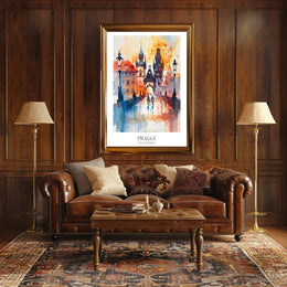 Prague Dreamscape Watercolor Urban or Cityscape Poster PosterGoat