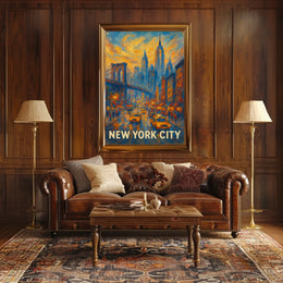 New York City Skyline Sunset Poster Modern Wall Art
