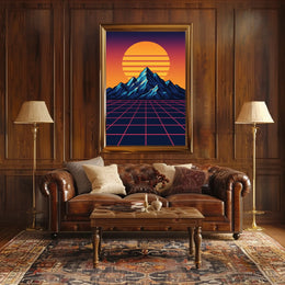 Retro-Futuristic Synthwave Sunset Art Print - Futuristic Sci-Fi Poster