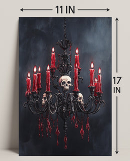 Gothic Chandelier With Skulls Poster