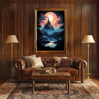Fantasy Castle Scene in Mystical Landscape Futuristic Sci-Fi Poster