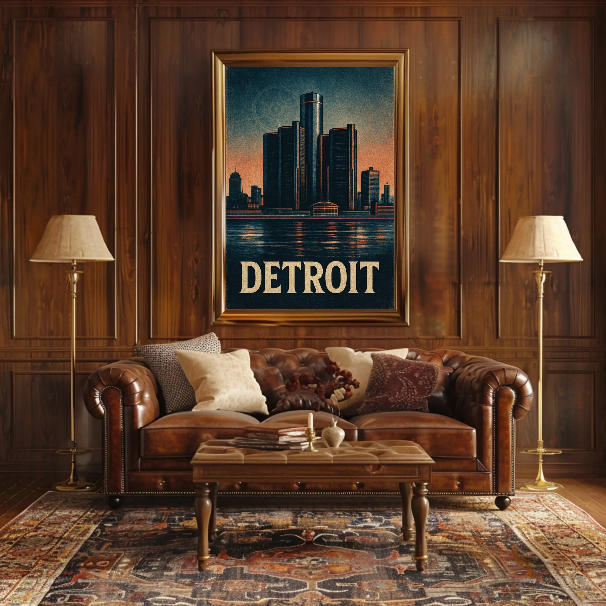 Detroit Skyline Vintage Poster Wall Art PosterGoat