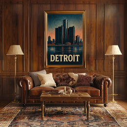 Detroit Skyline Vintage Poster Wall Art PosterGoat