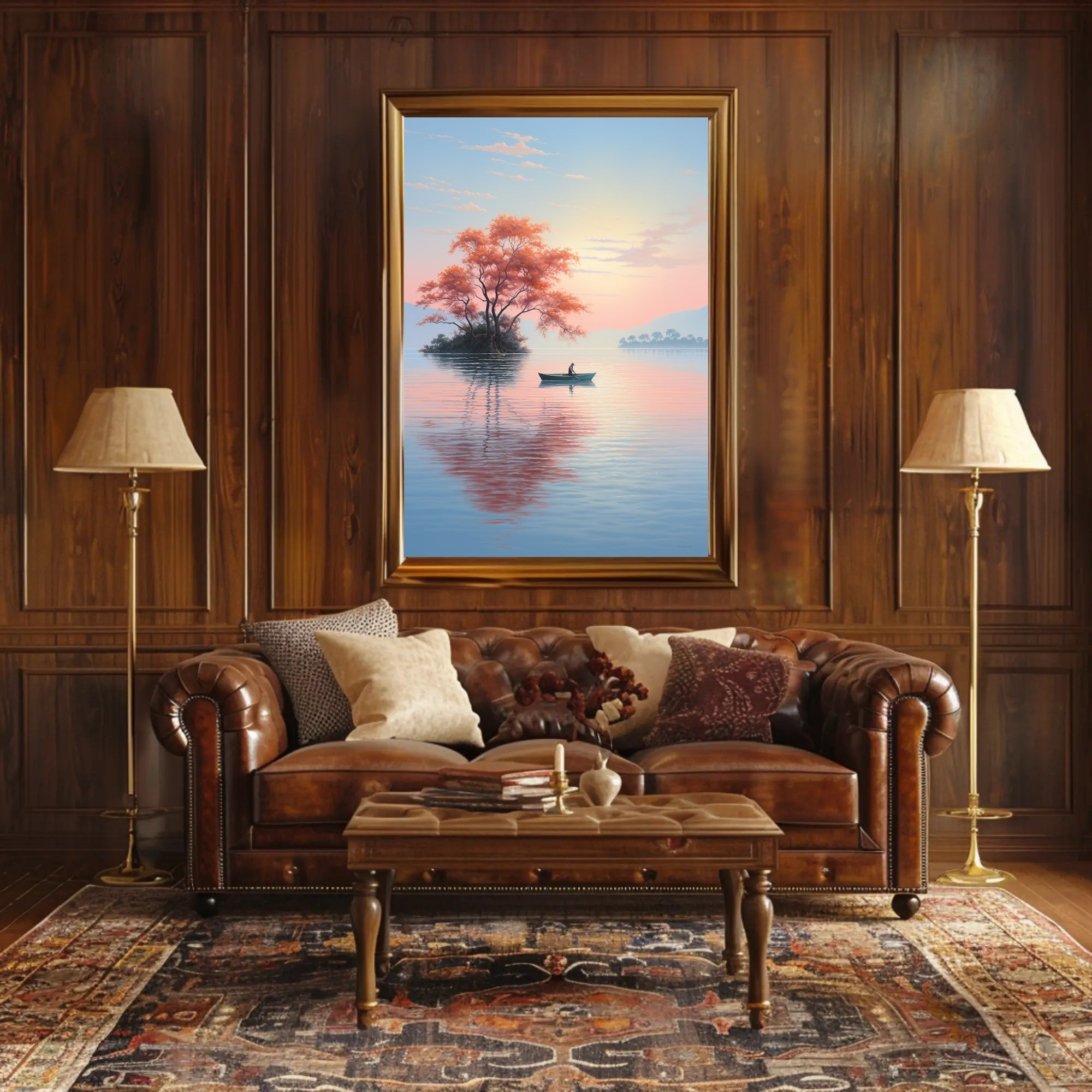 Serene Lake Rowing Scene: Abstract, Artistic, or Pop Culture Poster