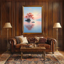 Serene Lake Rowing Scene: Abstract, Artistic, or Pop Culture Poster