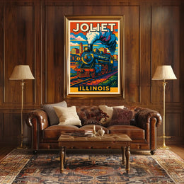 Joliet, Illinois Vintage Train Poster