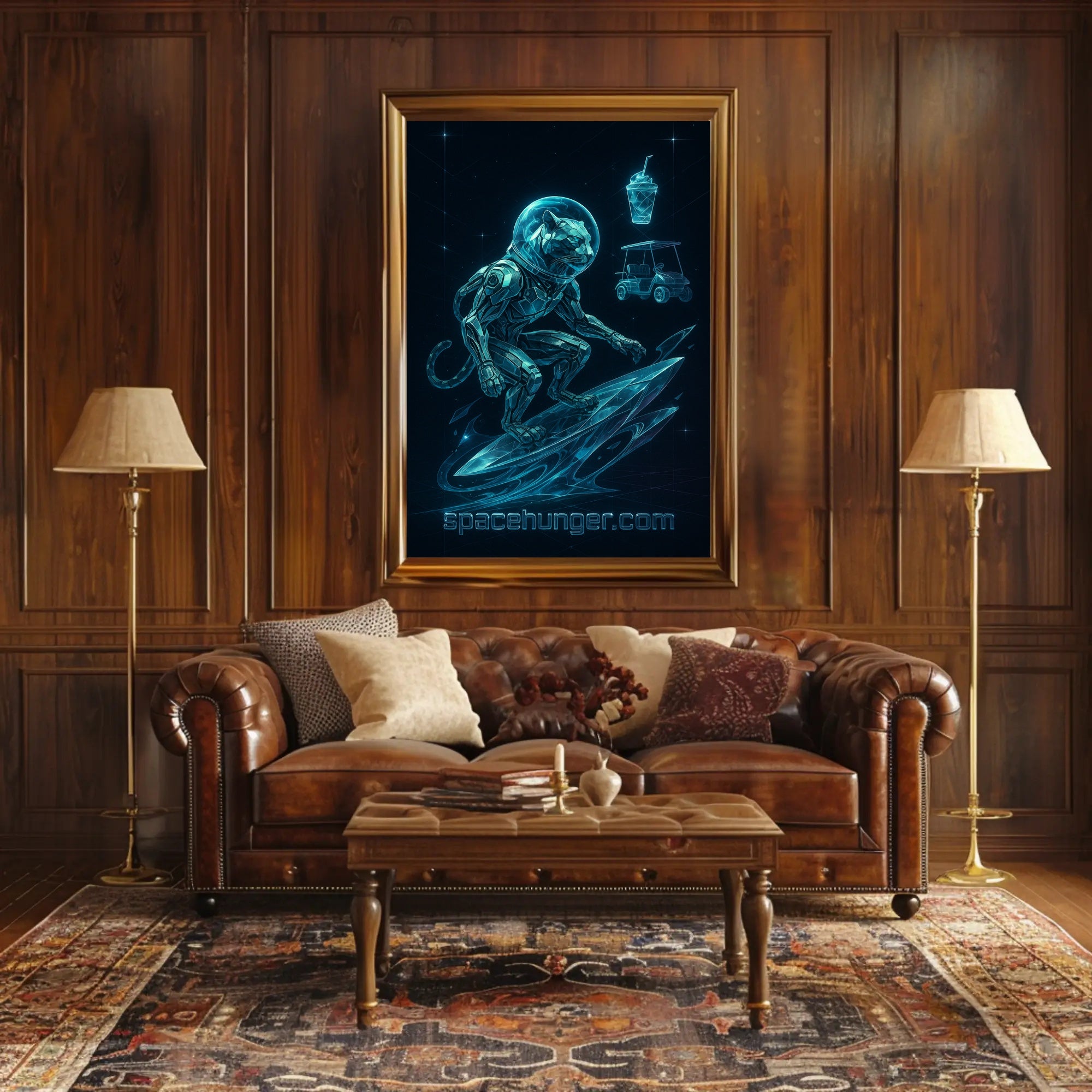 Cosmic Panther Surfer Poster Futuristic Neon Wall Art