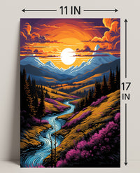 Sunset Over Mountain Stream Poster