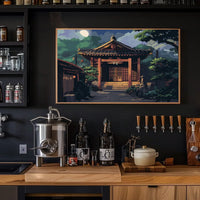 Moonlit Japanese Temple Pixel Art Poster