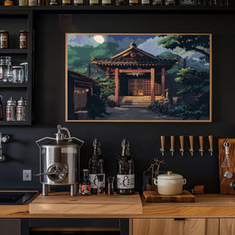 Moonlit Japanese Temple Pixel Art Poster