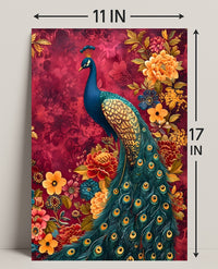 Majestic Peacock Amidst Lush Blooms: Artistic Animal Poster