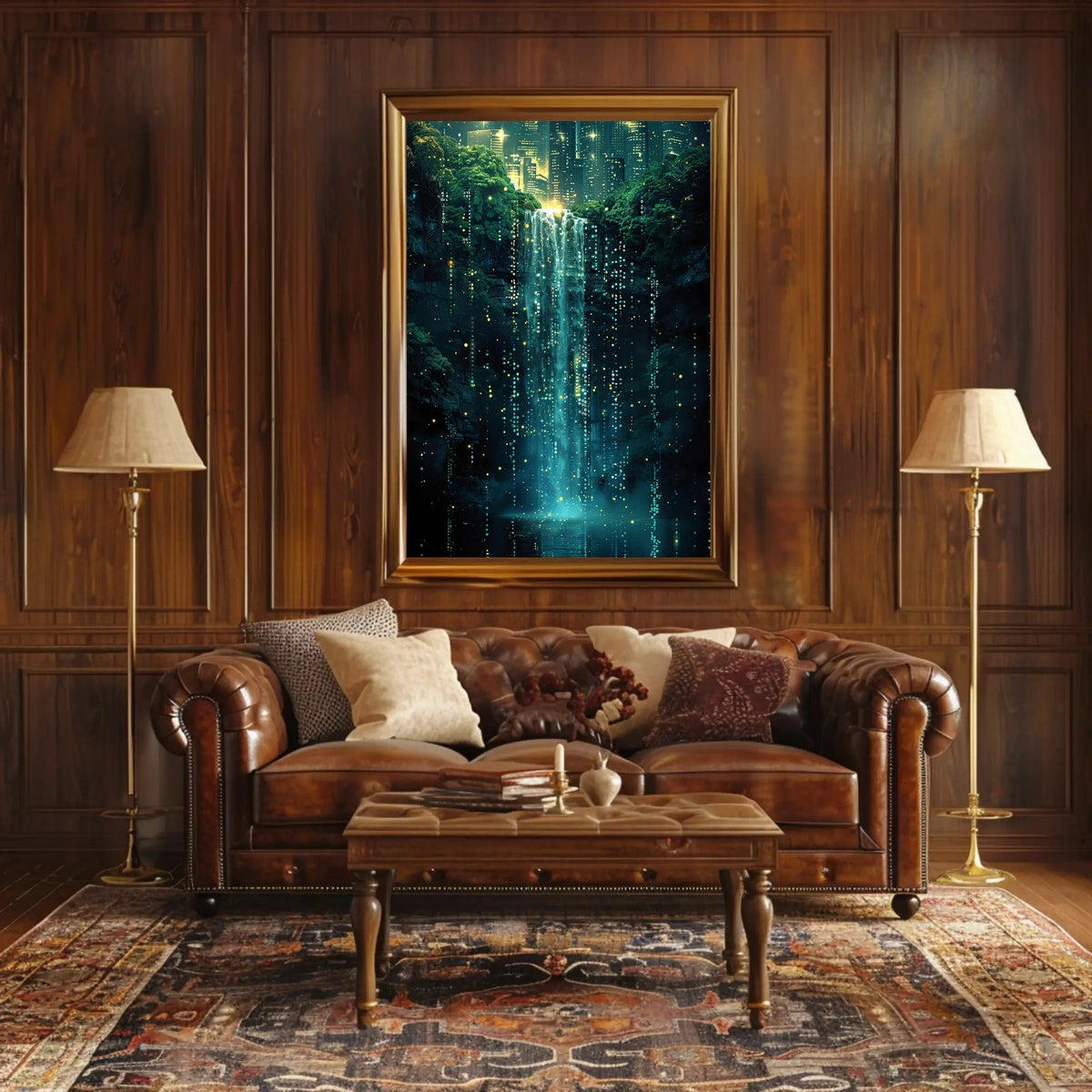 Neon Waterfall In The City Poster