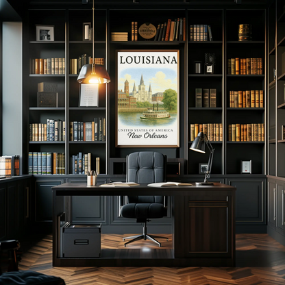 New Orleans Louisiana Cathedral Steamboat River Poster