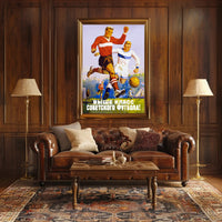 Dynamic Vintage Soviet Soccer Match Illustration Sports Poster