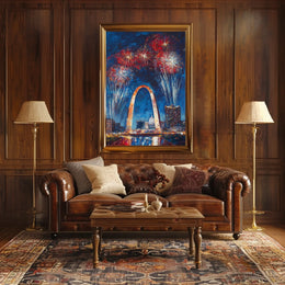 Gateway Arch St Louis Fireworks Night Cityscape Poster