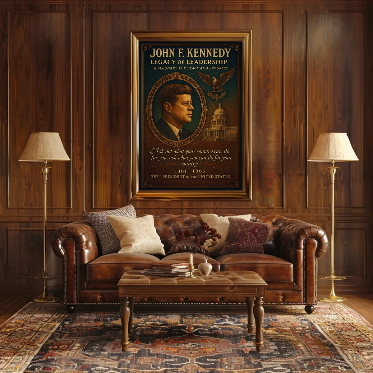 John F. Kennedy Patriotic Leadership Vintage Art Poster