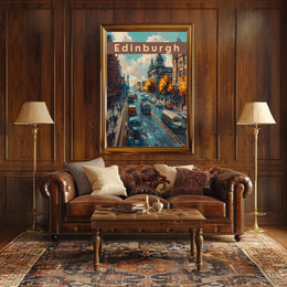 Edinburgh Cityscape: Vintage Vehicles and Autumn Charm Poster