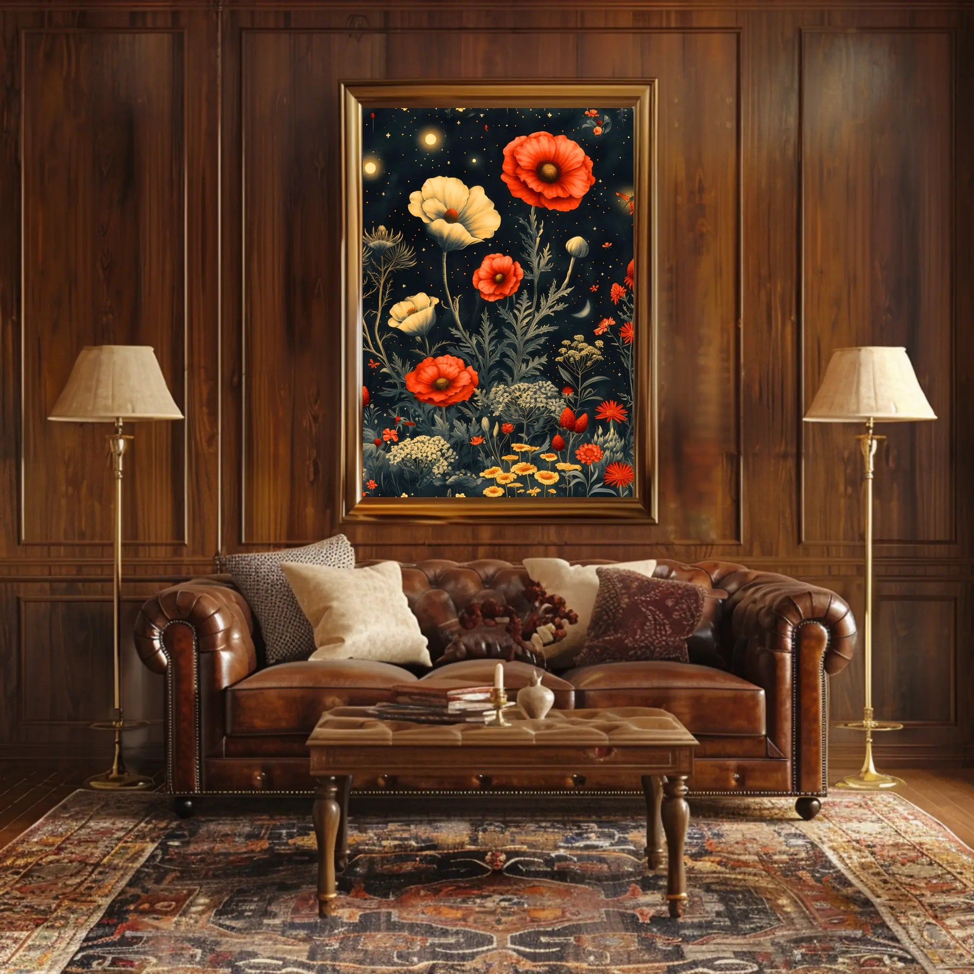 Floral Nightscape: Enchanted Poppies Fantasy or Mythology Poster