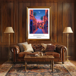 Marrakech Street Scene Evening Travel Poster