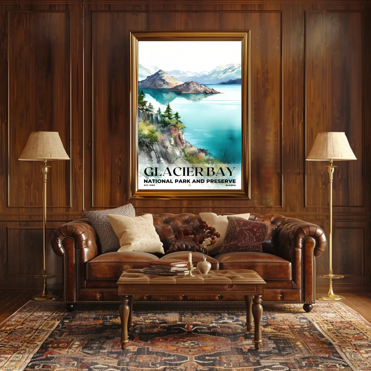 Glacier Bay Watercolor Wall Art Poster