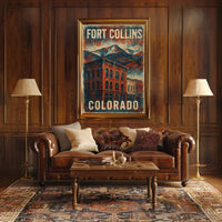 Fort Collins Colorado Scenic Vintage Travel Print Heritage Home Decor Enthusiast Poster