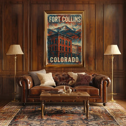 Fort Collins Colorado Scenic Vintage Travel Print Heritage Home Decor Enthusiast Poster