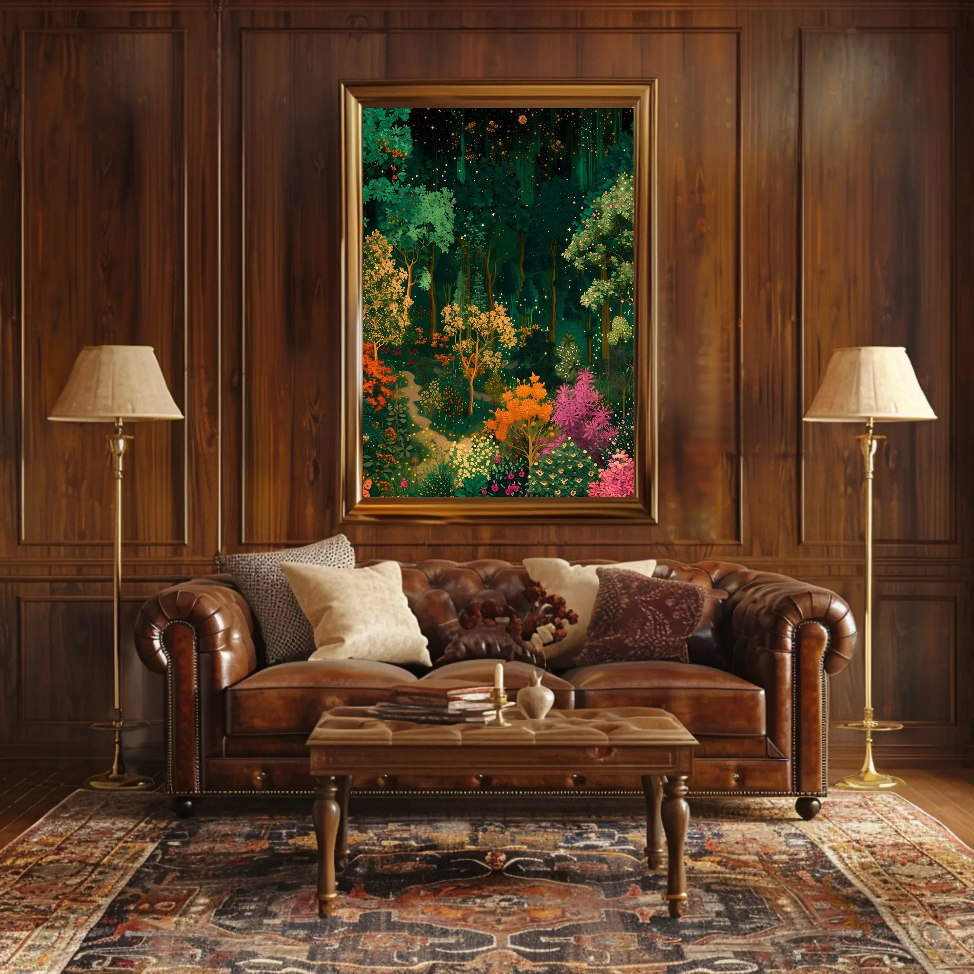 Enchanted Night Forest Fantasy with Stars Poster