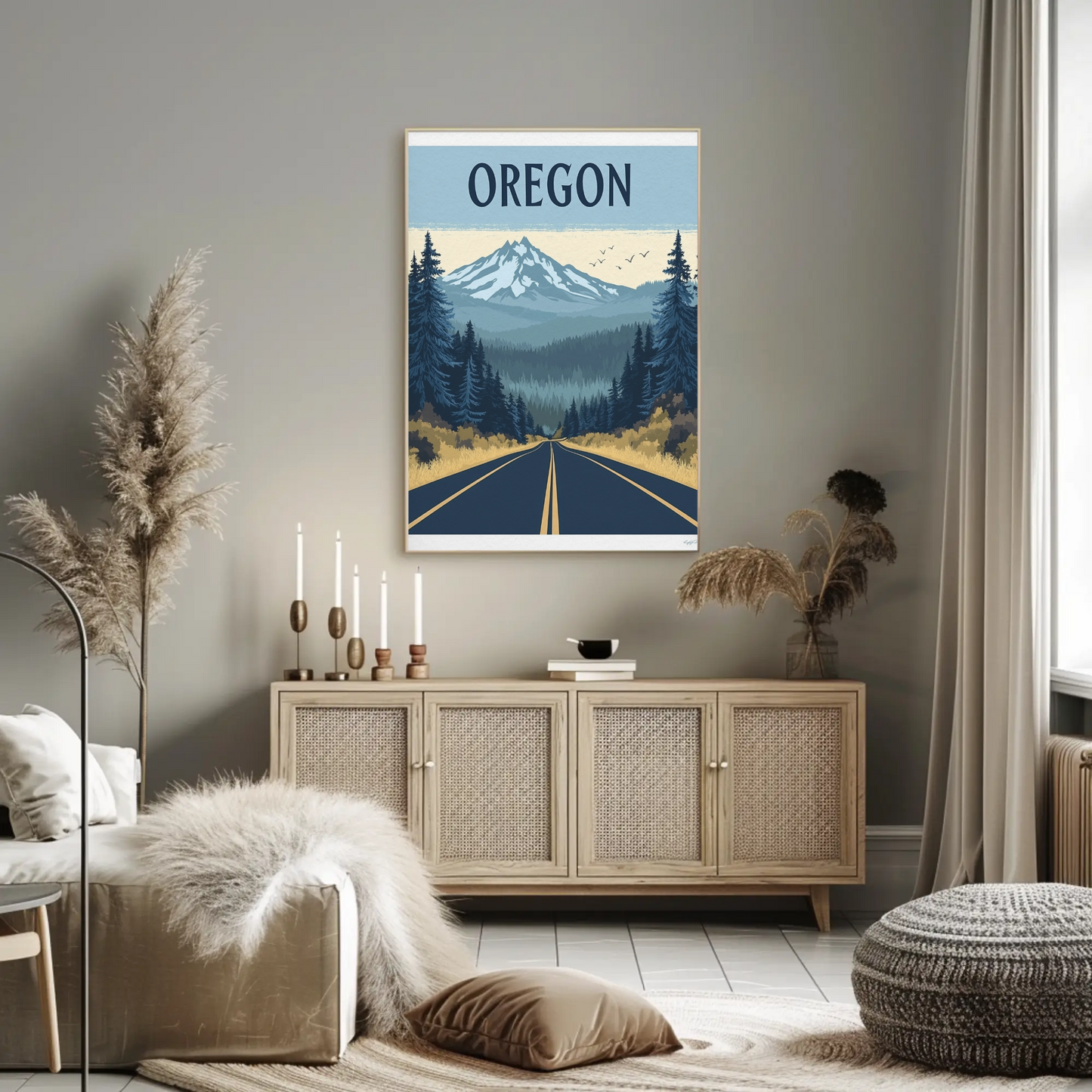 Oregon Road to the Mountains Vintage Travel Poster