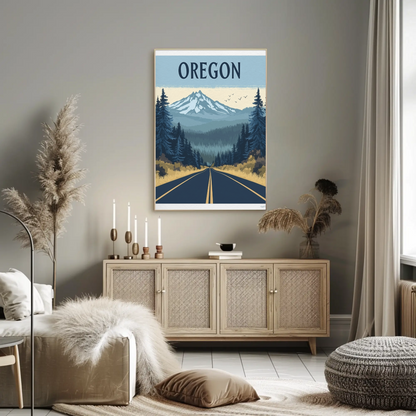 Oregon Road to the Mountains Vintage Travel Poster
