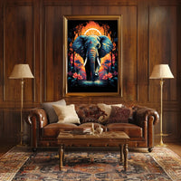 Majestic Elephant Jungle Sunset Art Poster
