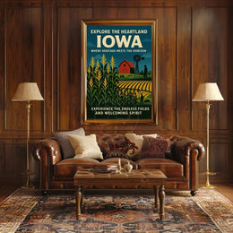 Idyllic Iowa Fields Vintage Travel Poster
