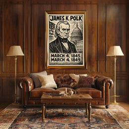 James K. Polk 11th President of the United States B & W Comic Sketch Poster