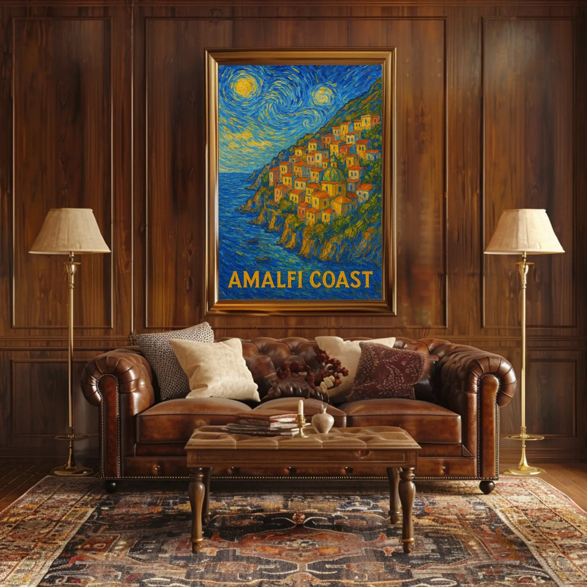 Amalfi Coast Starry Night Style Poster