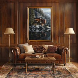 Modern Architectural House in Tranquil Winter Forest Artistic Poster