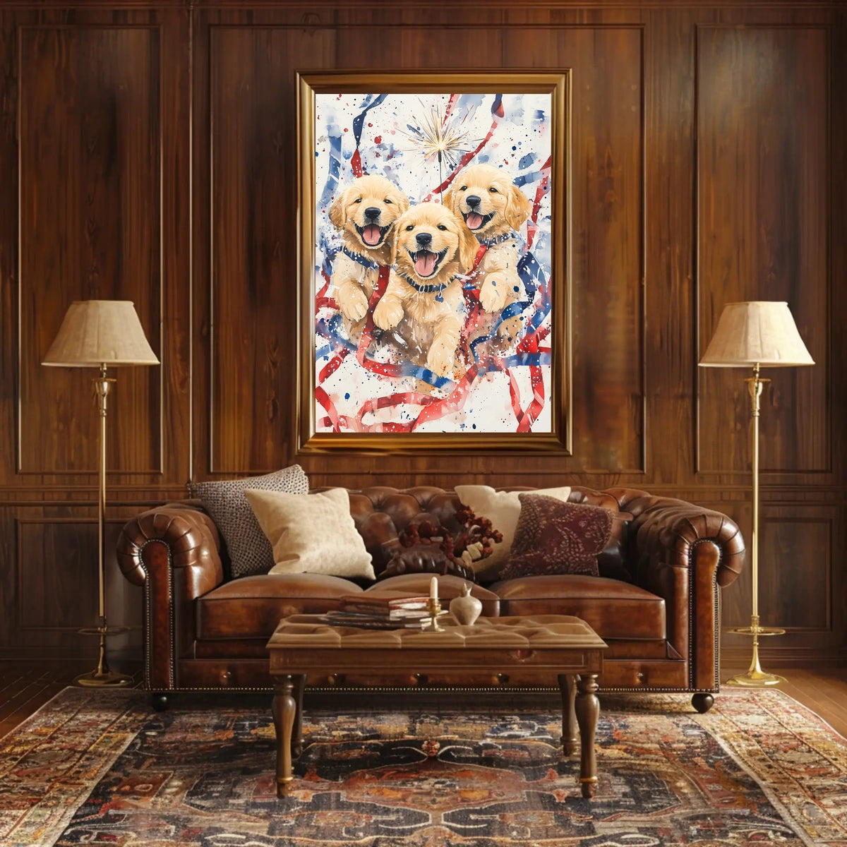 Three Golden Retriever Puppies Wall Art Decor Poster