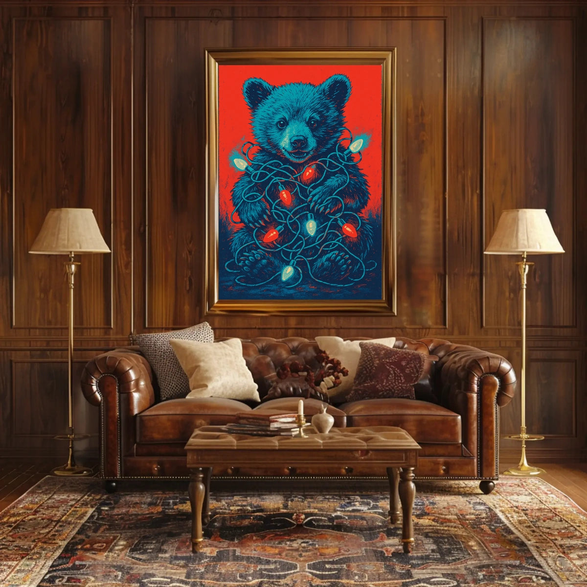 Festive Bear With Lights Poster