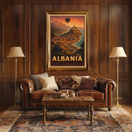 Albanian Coastal Vintage Scene Travel Poster