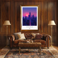 Chicago Skyline at Sunset Urban or Cityscape Poster