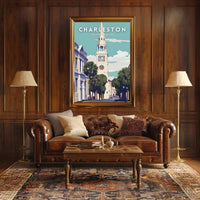 Charleston Clock Tower Vintage Travel Poster