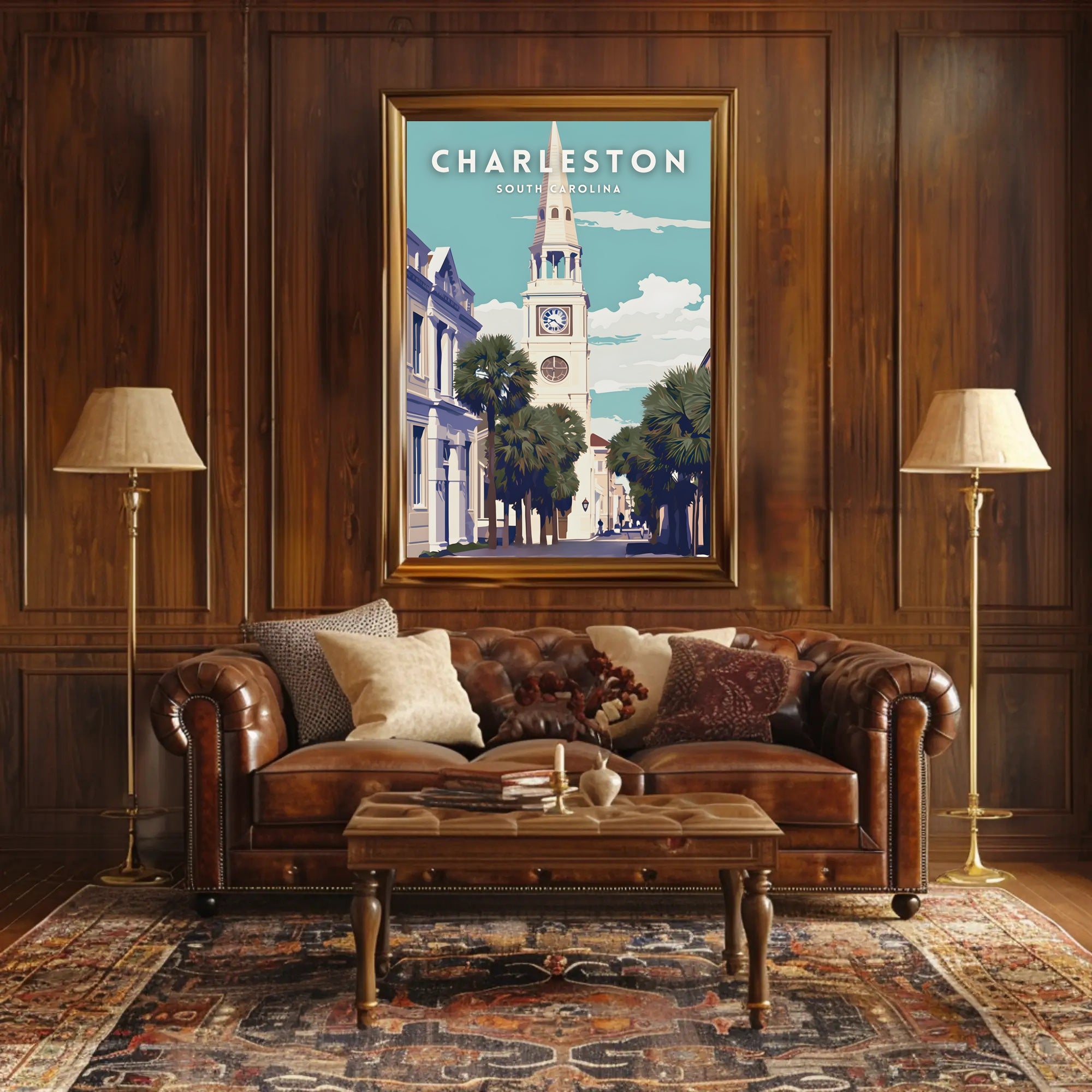 Charleston Clock Tower Vintage Travel Poster