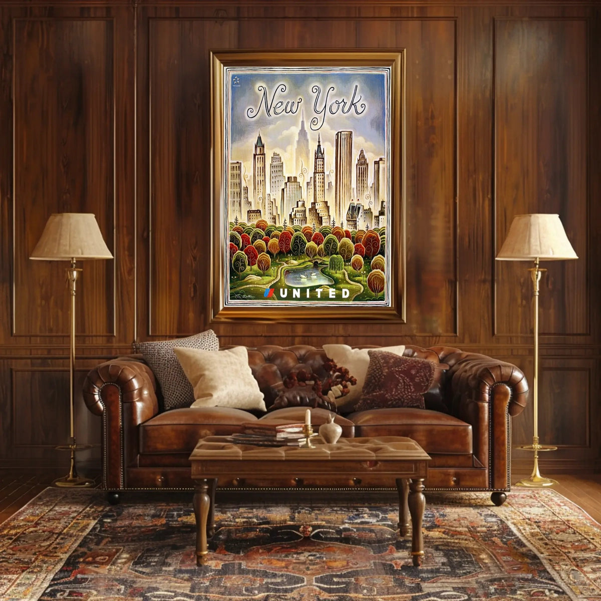 New York City Whimsical Skyline Poster Vintage Wall Decor